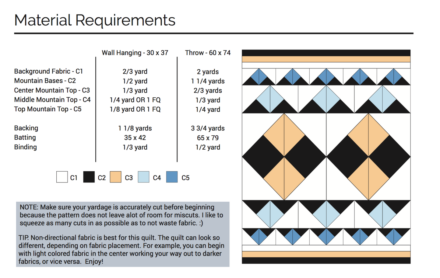Double Mountain Quilt Pattern - Printed